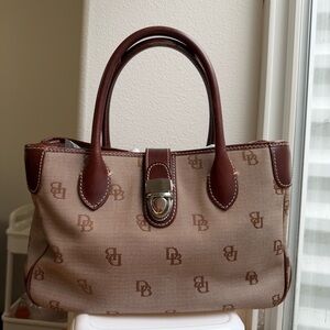 DOONEY & BOURKE Brown Canvas Leather Double Handle Signature Satchel Handbag EUC